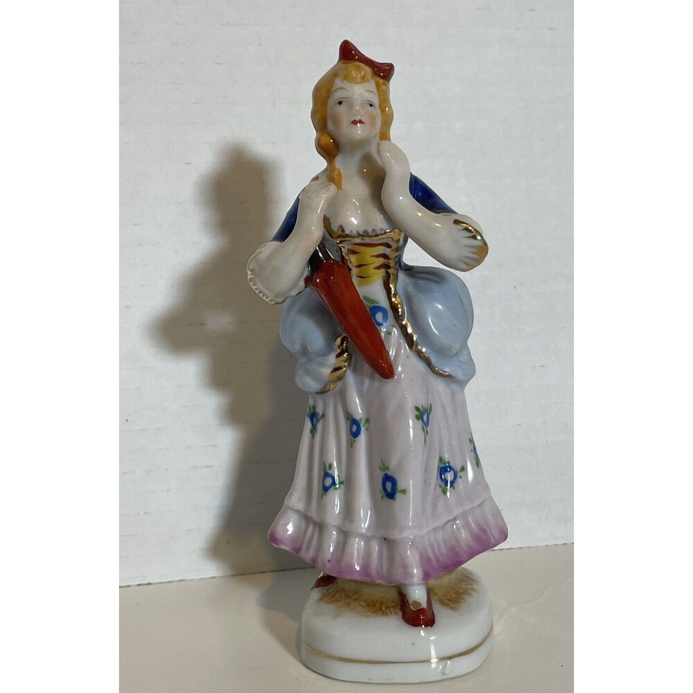 Vintage Hand Painted Porcelain Peasant Clapping Figurine, Made In Occupied Japan